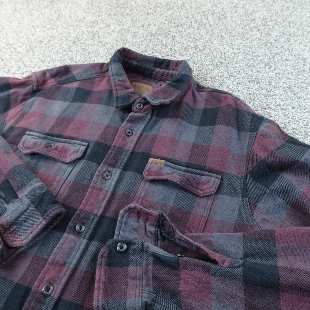 Orvis Shirt Mens XL Red Gray Plaid Flannel Shacket Jacket Button Up Outdoor Hike